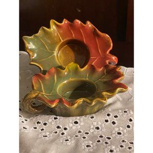 Vintage Whispering Leaves Tealight Candle Holders Set of 2